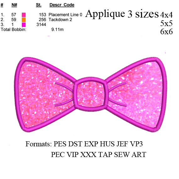 Bow tie applique embroidery machine embroidery . embroidery designs