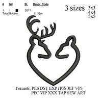 Buck and Doe Deer Heart embroidery design, deer embroidery design, deer heart embroidery designs N411