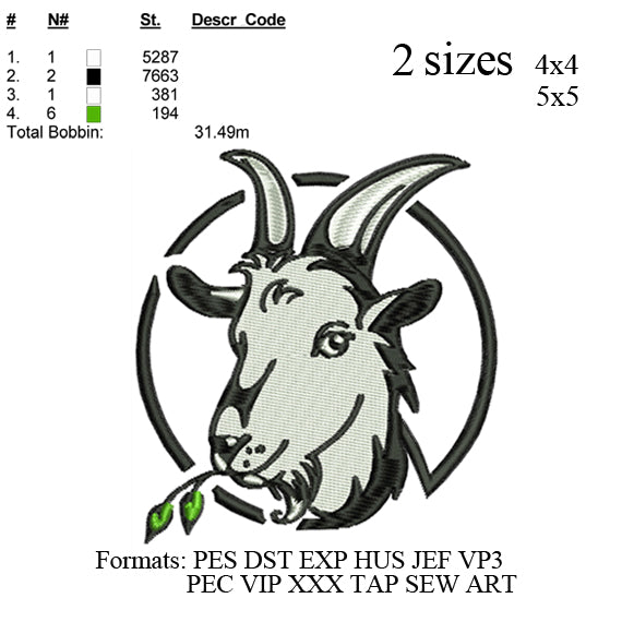 boer goat  embroidery design, goat embroidery pattern,goat embroidery designs,N439