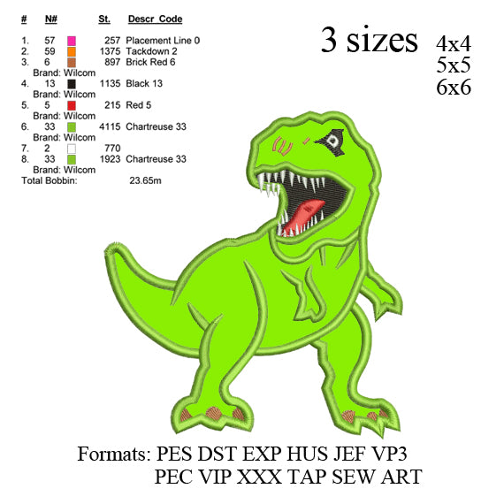 T-Rex dinosaur applique embroidery design,T-rex dinosaur embroidery machine,embroidery applique,K528 , instant download