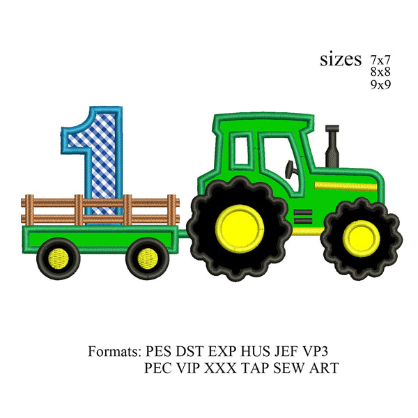 tractor applique number 1 1st birthday embroidery design,tractor applique embroidery machine,k930