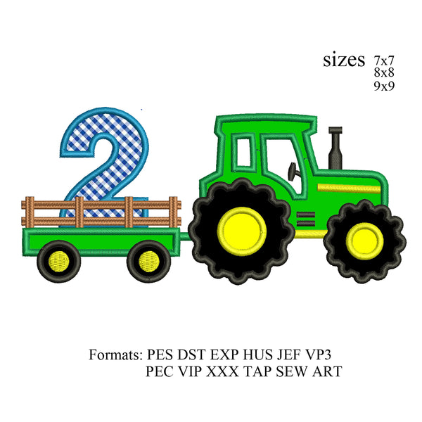 Tractor Applique number 2 2nd birthday embroidery design,Tractor Applique embroidery machine, k931 , instant download