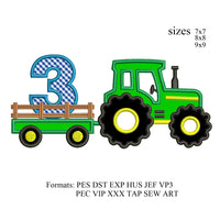 Tractor Applique number 3 3rd birthday embroidery design,Tractor Applique embroidery machine, k932 , instant download