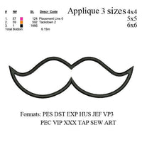Mustache applique + fill stitch 02 designs in 1 embroidery machine embroidery . embroidery designs