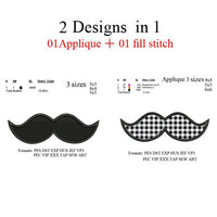 Mustache applique + fill stitch 02 designs in 1 embroidery machine embroidery . embroidery designs