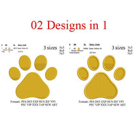 Paw print embroidery machine 2 designs in 1. embroidery pattern . embroidery designs