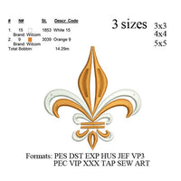 Fleur de lis embroidery machine, embroidery pattern, embroidery designs N319 ... 3 sizes