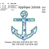 Anchor applique embroidery machine, embroidery pattern, embroidery designs,N426.. 3 sizes  instant download