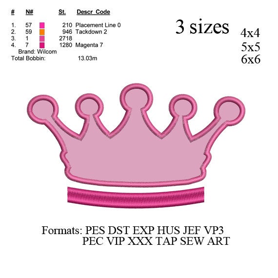 Applique Crown Embroidery design, applique Princess tiara embroidery machine princess tiara embroidery, N442