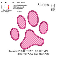 paw print applique embroidery machine, embroidery pattern . embroidery designs