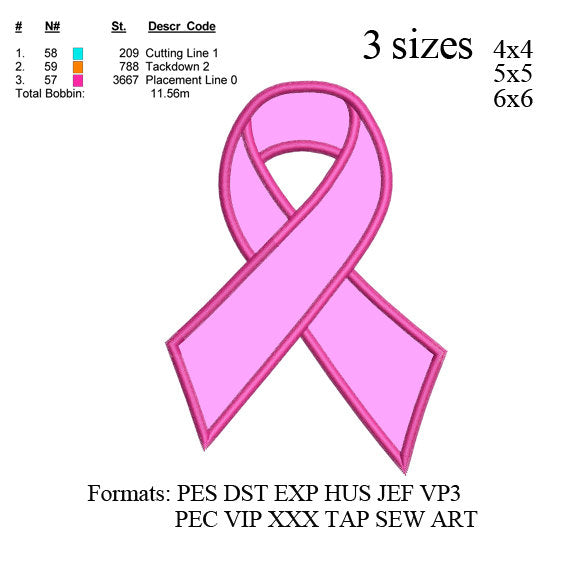 cancer Ribbon applique embroidery design,breast Cancer Symbol filled Stitch Embroidery - Machine embroidery N483