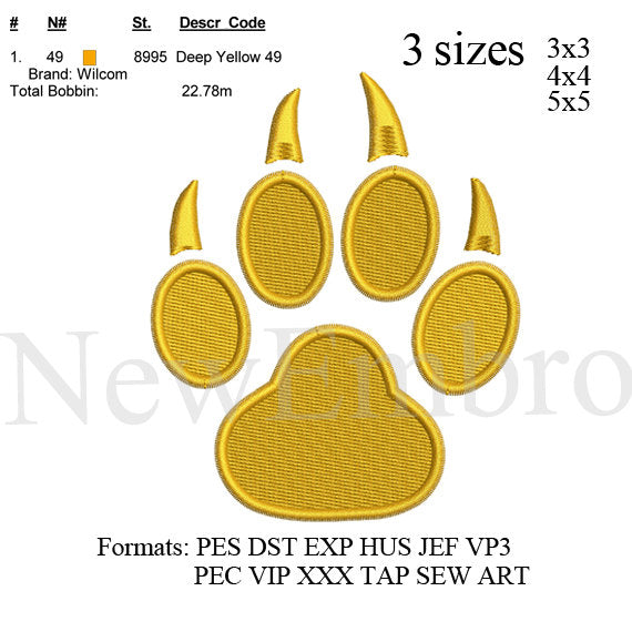 Tiger paw print embroidery,Paw print embroidery machine,embroidery pattern . embroidery designs No 486