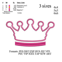 Applique Crown Embroidery design, applique Princess tiara embroidery machine princess tiara embroidery, N442