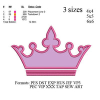 Applique Crown Embroidery design, applique Princess tiara embroidery machine princess tiara embroidery, N443