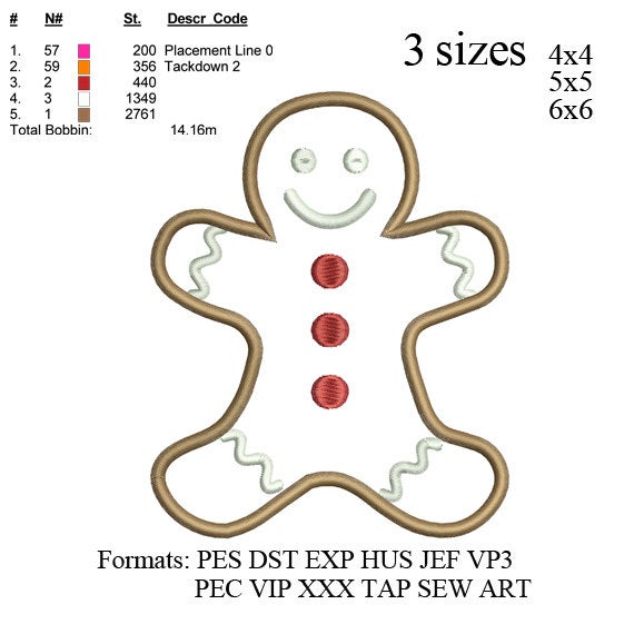 Gingerbread man applique Embroidery Design,Gingerbread Machine Embroidery Designs,Christmas Embroidery File No:501