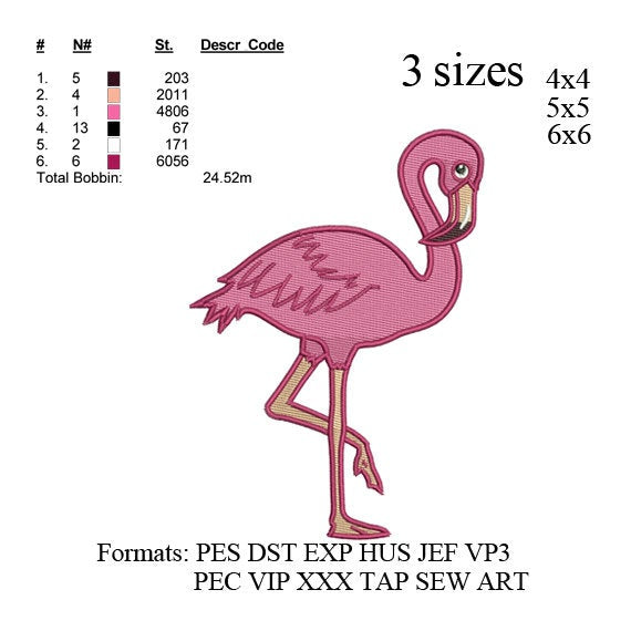 Flamingo embroidery design, flamingo embroidery pattern, embroidery designs N457 instant download