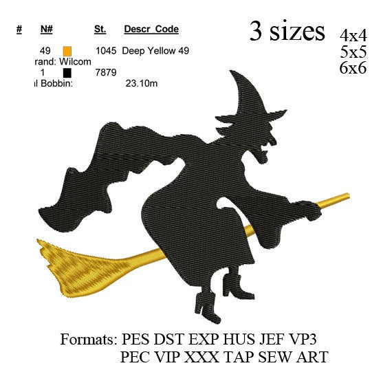 Halloween witch embroidery machine . witches halloween embroidery pattern, Halloween embroidery designs no 461... 3 sizes  instant download