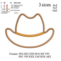 Cowboy hat applique embroidery Designs, Hat embroidery pattern N511