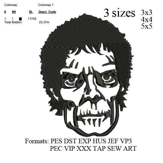 Zombie face embroidery Design, Zombie embroidery pattern, INSTANT download machine embroidery pattern No 515... 3 sizes: