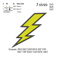 Lightning bolt embroidery machine . embroidery pattern . embroidery designs No 525 3 sizes  instant download