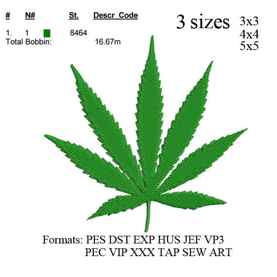 Marijuana Cannabis Leaf Embroidery Design,Machine Embroidery Designs,Embroidery File,embroidery patter No:474