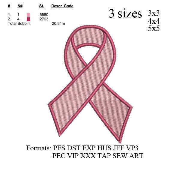 Cancer ribbon embroidery design,breast cancer Symbol embroidery design,machine embroidery N482