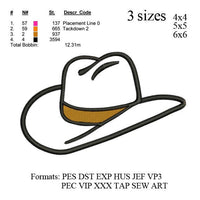 Cowboy hat applique embroidery Designs, Hat embroidery pattern N510