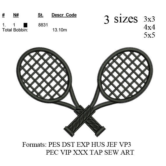 Tennis logo embroidery machine . embroidery pattern No 527 ... 3 sizes