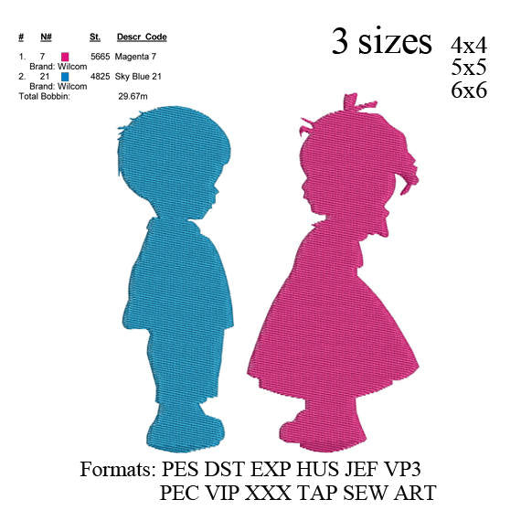 Girl and boy embroidery machine. embroidery pattern . embroidery designs No: 558