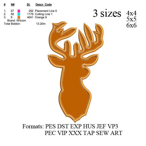 deer applique embroidery design,buck deer embroidery pattern,deer head embroidery designs, embroidery designs N534