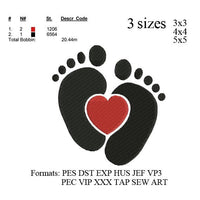 Baby heart feet embroidery design, embroidery pattern, embroidery designs, baby embroidery machine  No 541 ... 3 sizes