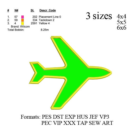 Airplane applique embroidery machine, Airplane applique embroidery pattern, embroidery designs No 566