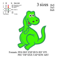 Dinosaur applique embroidery design, dinosaur embroidery pattern N562