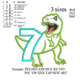 Scary T-rex Dinosaur Applique birthday Embroidery Design 7th birthday ,Dinosaur embroidery pattern No 592 ... 3 sizes