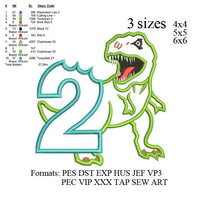 Scary T-rex Dinosaur Applique second birthday Embroidery Design,Dinosaur embroidery pattern No 576 ... 3 sizes