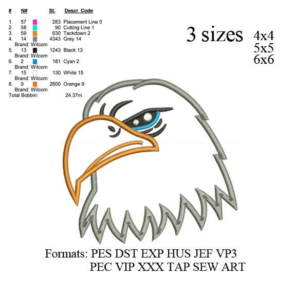 Eagle Head applique Embroidery Design, embroidery pattern, embroidery design N587