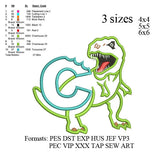 Scary T-rex Dinosaur Applique birthday Embroidery, Dinosaur biting a C design No 595 ... 3 sizes