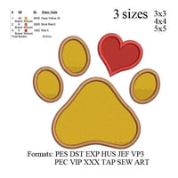 Paw print with heart embroidery machine, embroidery pattern,embroidery designs, No 614 ... 3 sizes