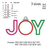 Joy Christmas Ornament Applique Embroidery Design Machine Embroidery Designs Christmas Embroidery File  No:630