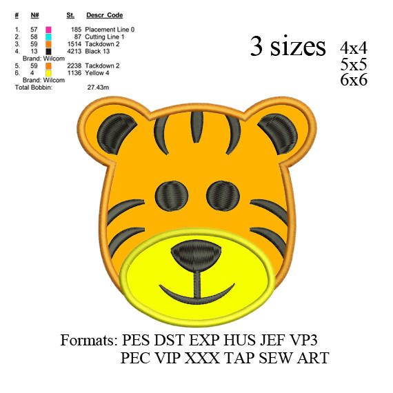 Baby Tiger Applique Embroidery Design ,Baby Tiger Applique embroidery pattern No 598 ... 3 sizes