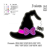 Witch Hat With Bow Applique embroidery machine, witches halloween embroidery pattern, Halloween embroidery designs no 608... 3 sizes