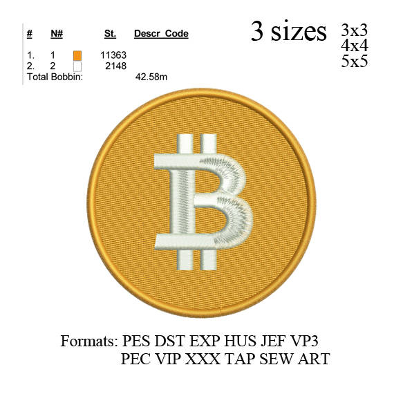 Bitcoin currency embroidery design, Bitcoin currency Sign embroidery machine,logo embroidery pattern N636  ... 3 sizes