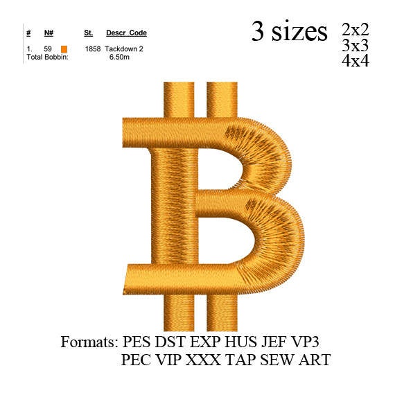 Bitcoin currency Symbol embroidery design, Bitcoin currency Sign embroidery machine,logo embroidery pattern N638  ... 3 sizes
