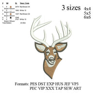 Deer head embroidery machine, Buck Deer embroidery pattern, Deer head, embroidery designs N642