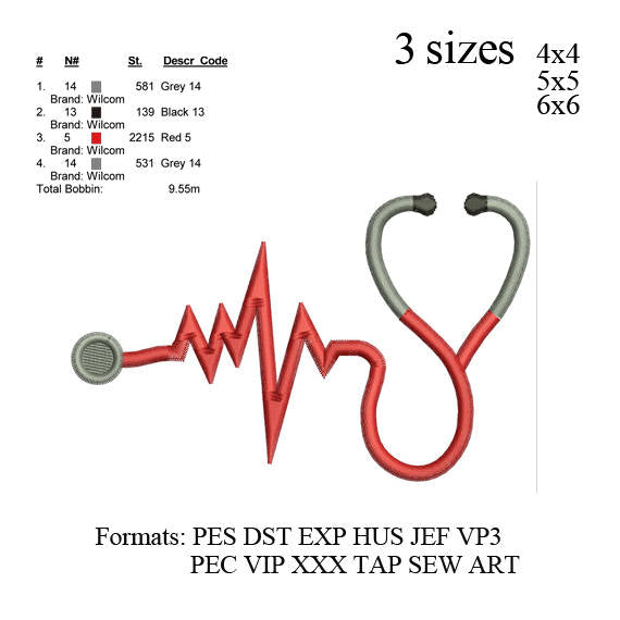 Stethoscope embroidery machine, embroidery pattern,embroidery designs No: 656