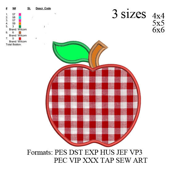 Apple applique embroidery design,apple applique embroidery pattern,embroidery apple, No 626 ... 3 sizes