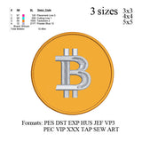 Bitcoin currency applique embroidery design, Bitcoin currency Sign embroidery machine,logo embroidery pattern No 636  ... 3 sizes