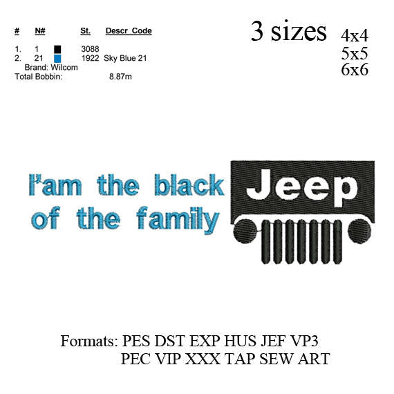 Black Jeep saying embroidery desig, embroidery pattern,embroidery design N641 , ...3 sizes, instant download