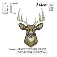 Deer head embroidery machine .Buck Deer embroidery pattern, Deer head, embroidery designs N643
