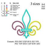 Fleur de lis applique embroidery machine, embroidery pattern,embroidery design N645 ...3 sizes
